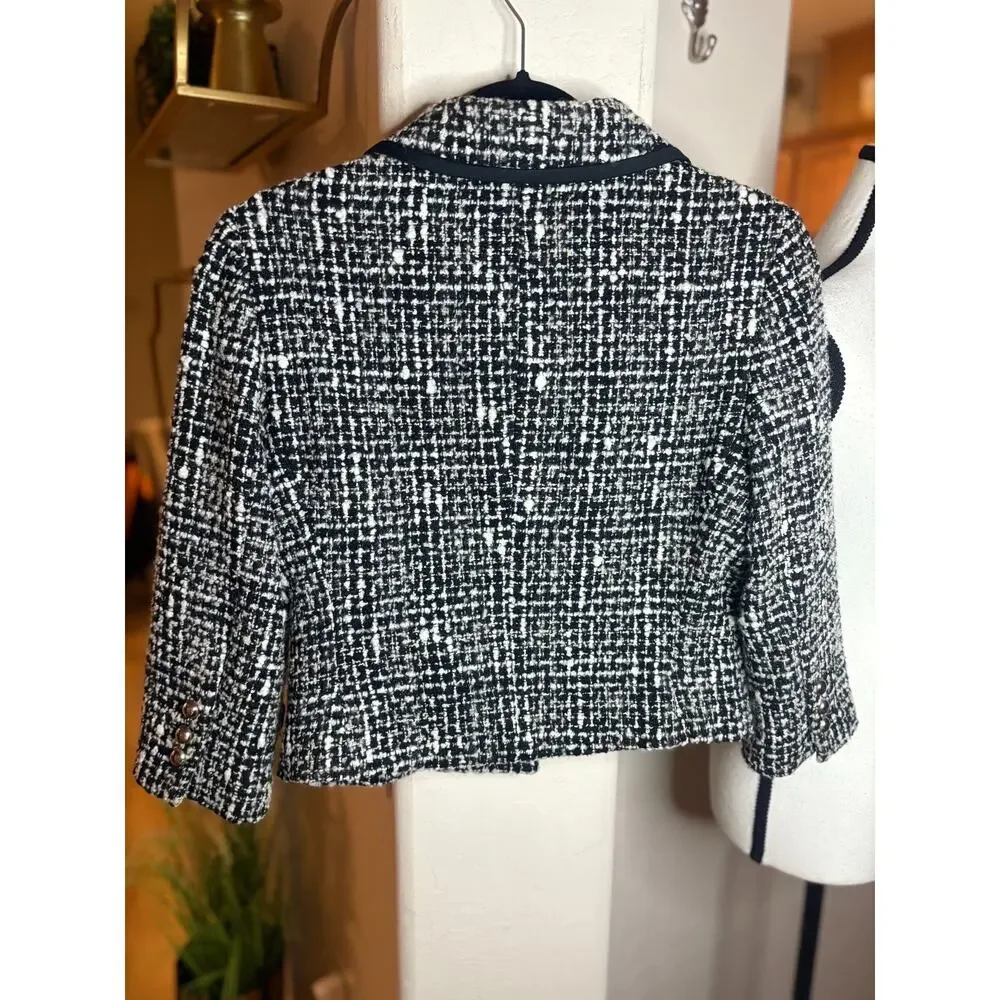 Womens Express Blazer US Size 8 Tweed Black White Long Sleeve Collared
